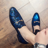 Men's Dress Leather Shoes For Luxury British Gold Blue National Pattern Oxfords Classic Gentleman Wedding Prom Mart Lion   