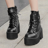 Chain Women Leather Autumn Boots Block Heel Gothic Black Punk Style Platform Shoes Female Footwear Ankle Mart Lion   