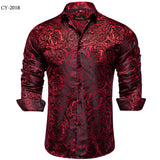 camisa masculina Black Men's Long Sleeves Floral Shirt with Collar Pin Turn-Down Collar Slim Blouse Party Four Season MartLion   