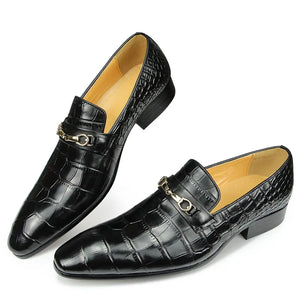 Luxury Metal Buckle Loafers Men's Leather Dress Shoes Wedding Party Formal Black Genuine Leather MartLion   