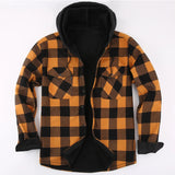 Mens Green Hooded Plaid Winter Shirt Jacket Casual Fleece Lined Warm Shirt Long Sleeve MartLion Yellow US Size XL 