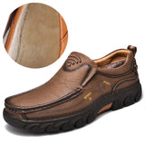 Outdoor Men's Shoes 100% Genuine Leather Casual Waterproof Work Cow Leather Loafers Slip on Footwear MartLion fur Dark brown 7 