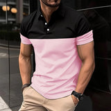 Men's casual short-sleeved  shirt  lapel button down shirt men's breathable T-shirt double color top MartLion X7 L 