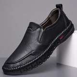Men's Black Leather Casual Shoes Sneaker Slip-on Loafers Soft Bottom Non-slip Dad Driving Mart Lion   