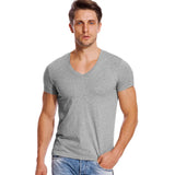 Solid V Neck T Shirt Men's Low Cut Stretch Vee Top Tees Slim Fit Short Sleeve Invisible Undershirt Summer MartLion GRAY XL 