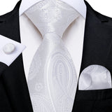 Gray Striped Paisley Silk Ties For Men's Wedding Accessories 8cm Neck Tie Pocket Square Cufflinks Gift MartLion SJT-8374  