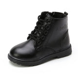Kids Casual Boots PU Leather Black Zipper for Boys Girls Cross-tied Children Ankle High Boots Anti-skid Round Toes Soft MartLion 381-black 30