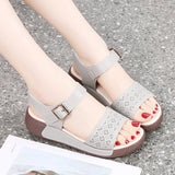 Microfiber Hollow Women's Sandals Ankle Buckle Strap Platform Soft Sole Walking Shoes Low Wedge MartLion   