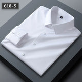 Stretch Anti-Wrinkle Men's Shirts Long Sleeve Dress Slim Fit Social Blouse Striped Shirt MartLion 618-5 45-55kg 38 
