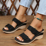 Summer Women's Slippers Shoes Retro Roman Platform Sandals Pu Casual Flower Wedge Mart Lion   