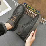 Leather Men's Casual Shoes Breathable Black Work Shoes Handmade Anti Slip Slip-on Driving MartLion   