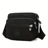 Simple Portable Square Shoulder Bag Zipper All-Match Crossbody  Solid Color Canvas Travel MartLion Black  