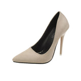 Super High Stiletto Heels Pumps Women Solid Office Flock Pointed Toe Party Elegant Office Shoes MartLion Beige 39 