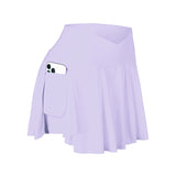 Women Tennis Skirt with Pockets Crossover Waisted Athletic Golf Skort Running Workout Skirts MartLion Violet S 