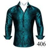 Barry Wang Exquisite Blue Silk Paisley Men's Shirt Four Seasons Lapel Long Sleeve Embroidered Leisure Fit Party Wedding MartLion   