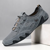 Genuine Leather Breathable Mesh Casual Shoes Leather Sneakers Men's Loafers Soft Bottom Footwear Mart Lion 1-Grey 38 
