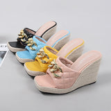 Peep toe Sandals Women Summer Shoes Platform Elegant Wedge Heel 10cm Yellow Black Pink MartLion   