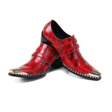Black Red Pointed Toe Dress Shoes Men's Office Genuine Leather Breathable Buckle Slip On Snake Pattern High Heels Shoes MartLion   