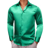 Luxury Shirts for Men's Silk Mercerized Solid Striped Black White Red Blue Green Gold Slim Fit Blouses Casual Tops Barry Wang MartLion 0534 S 