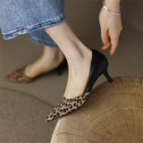 Spring Women Shoes Leopard Print Pointed Toe Chunky Heel Slip-On Pumps Concise High Heel MartLion   