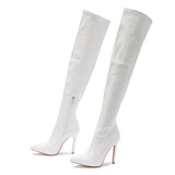 Liyke Design PU Leather Over The Knee Boots Runway Stripper High Heels Pointed Toe Zip Winter Shoes Women Pumps MartLion White 35 