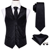 4PC Men's Extra Silk Vest Party Wedding Gold Paisley Solid Floral Waistcoat Vest Pocket Square Tie Suit Set Barry Wang Mart Lion BM-2014 XL 