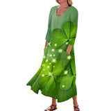 Long Dresses Delicate St Patrick's Day Print Mid-Calf For Woman O-Neck 3/4 Sleeves Ladies Frocks MartLion Dark Green XXXL United States