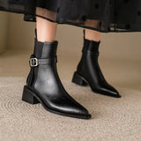 Autumn Genuine Leather Women Boots Pointed Toe Boots Winter Ankle Short Chelsea Leather Shoes MartLion   