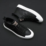 100% Genuine Leather Shoes Men's High top Footwear Street Style Black White Casual MartLion   