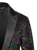 Glitter Embellished Groom Jacket Stylish Men's One Button Shiny Plaid Tuxedo Nightclub Prom Stage blazers MartLion   