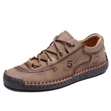 Men's Leather Casual Shoes Outdoor Soft Homme Classic Ankle Non-slip Flats Moccasin Trend MartLion 9931-Khaki 9.5 
