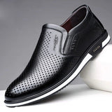 Men's Black Leather Casual Shoes Sneaker Slip-on Loafers Soft Bottom Non-slip Dad Driving Mart Lion 206Hollow-Black 39 