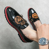 Loafers Men's PU Shallow Embroidery Applique Belt Buckle Slip-On Casual Shoes Low Heel Classic MartLion   