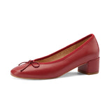 Genuine Leather Women Shoes Butterfly-knot Spring and Autumn Pumps Slip-On Casual Chunky Heel MartLion red 40 