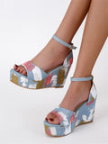 Women Floral Platform Sandals Female Summer Wedges High Heels Thick Bottom Shoes Ladies Buckle Footwear Mart Lion   