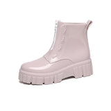 Women Outer Wear Rain Boots Cute Waterproof Shoes Short Middle Slip Women Rain Solid Thick Sole Rubber MartLion Pink 36 