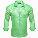 Designer Shirts Men's Embroidered Silk Paisley Blue Green Black White Gold Slim Fit Blouses Long Sleeve Tops Barry Wang MartLion 0826 S 