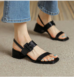 Summer Women Shoes Open Toe Sandals Square Heel Genuine Chunky Heel Med Heel Sandals Heels Cow Leather MartLion   