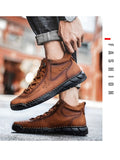 Outdoor Leather Sports Boots Men's Casual Sports Shoes Autumn High Top Walking Non-Slip Sneakers Mart Lion   