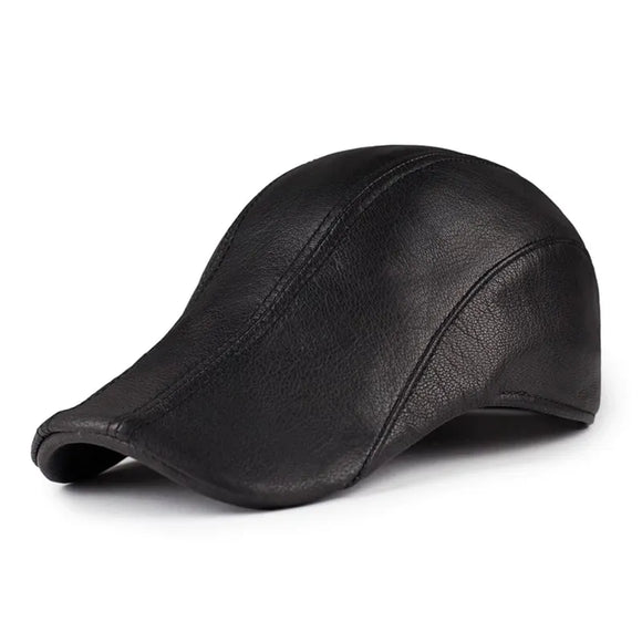  Genuine Goatskin Leather Men's Berets Cap Hat Real Leather Adult Striped Black Hats MartLion - Mart Lion