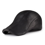 Genuine Goatskin Leather Men's Berets Cap Hat Real Leather Adult Striped Black Hats MartLion Black 1 L(55cm56cm) 