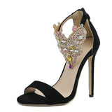 Liyke Color Rhinestone Women's Sandals High Heels Crystal Ankle Strap Summer Open Toe Stripper Shoes Stiletto MartLion   