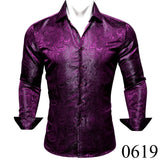 Luxury Silk Shirts Men's Green Paisley Long Sleeved Embroidered Tops Formal Casual Regular Slim Fit Blouses Anti Wrinkle MartLion 0619 S China