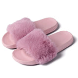 Summer indoor shoes ladies flat solid color open toe flip flops fake fur fox fur slippers MartLion PURPLE 36-37 