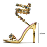 Star style Luxury Crystal Embellished Wraparound Women Sandals Stiletto High heels Gladiator Summer Wedding Prom Shoes MartLion   