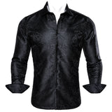 Luxury Silk Shirts Men's Black Floral Spring Autumn Embroidered Button Down Tops Regular Slim Fit Blouses Breathable MartLion 0063 S CHINA