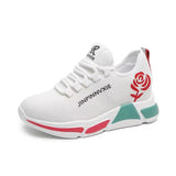 Women's Casual Sneakers Shoes Korean Style White Soft Bottom Mom Mart Lion 888 Rose White 36 