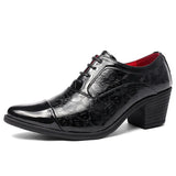 High Heel Men's Black Leather Shoes Pointed Toe Dress Oxford Zapatos De Vestir MartLion Black 822 38 