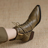 Winter Pointed Toe Women Boots Chunky Heel Shoes Short Retro Western Genuine Leather MartLion   