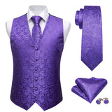 4PC Men's Extra Silk Vest Party Wedding Gold Paisley Solid Floral Waistcoat Vest Pocket Square Tie Suit Set Barry Wang Mart Lion BM-2021 L 